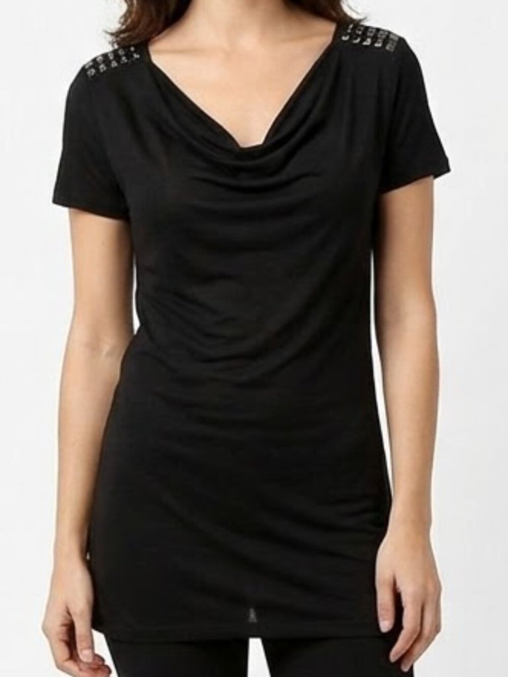Banana Republic Cowl Neck Rayon Shoulder Embellished Tee- Sz. XS